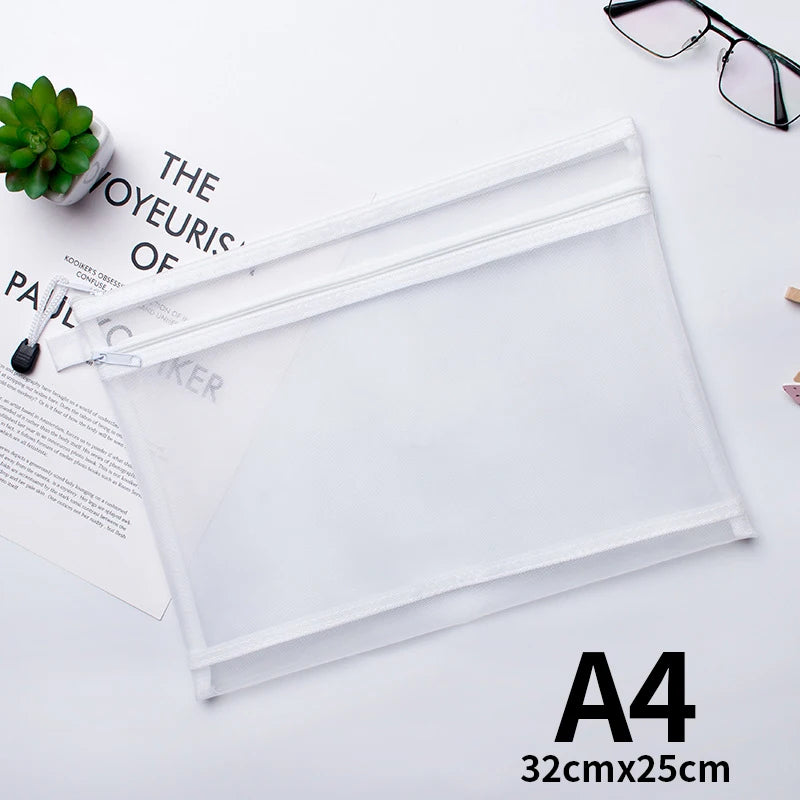 A4 A5 A6 Portable Double-layer Mesh Zipper File Bag Transparent  Student Test Paper Data Storage Bag Office Files Stationery