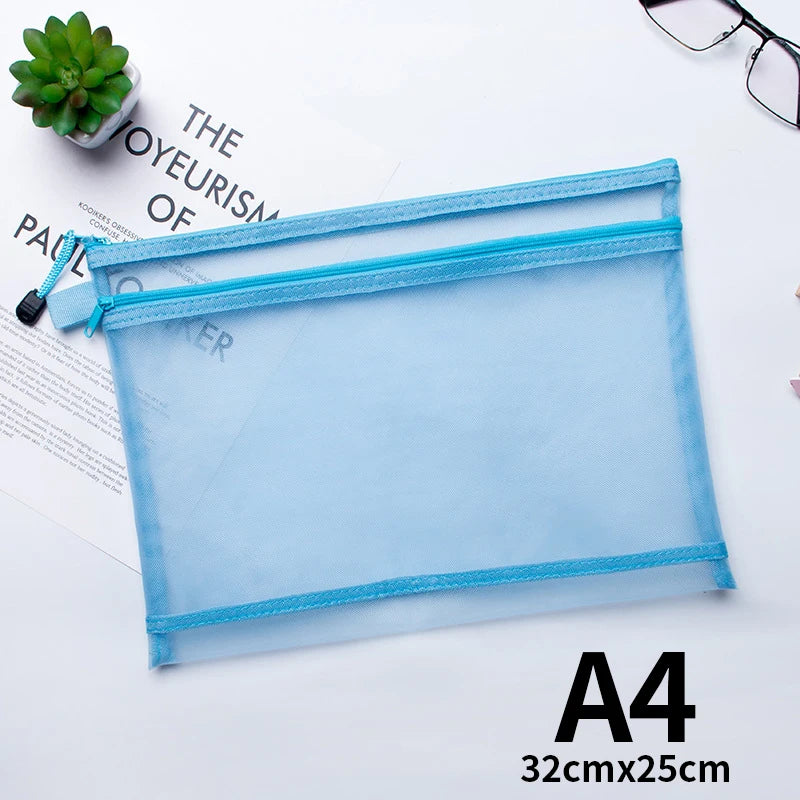 A4 A5 A6 Portable Double-layer Mesh Zipper File Bag Transparent  Student Test Paper Data Storage Bag Office Files Stationery