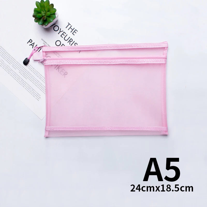 A4 A5 A6 Portable Double-layer Mesh Zipper File Bag Transparent  Student Test Paper Data Storage Bag Office Files Stationery