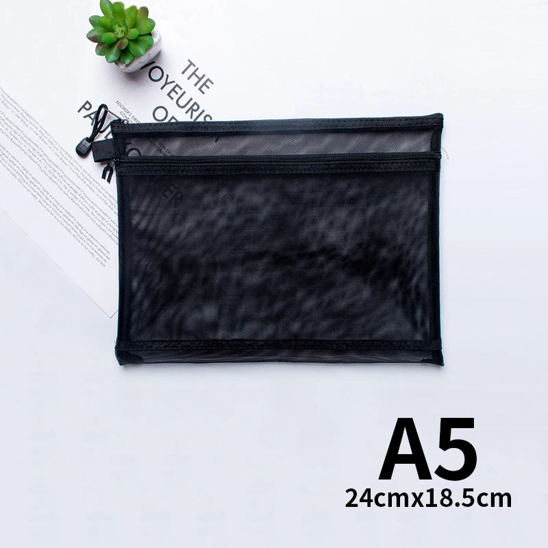 A4 A5 A6 Portable Double-layer Mesh Zipper File Bag Transparent  Student Test Paper Data Storage Bag Office Files Stationery