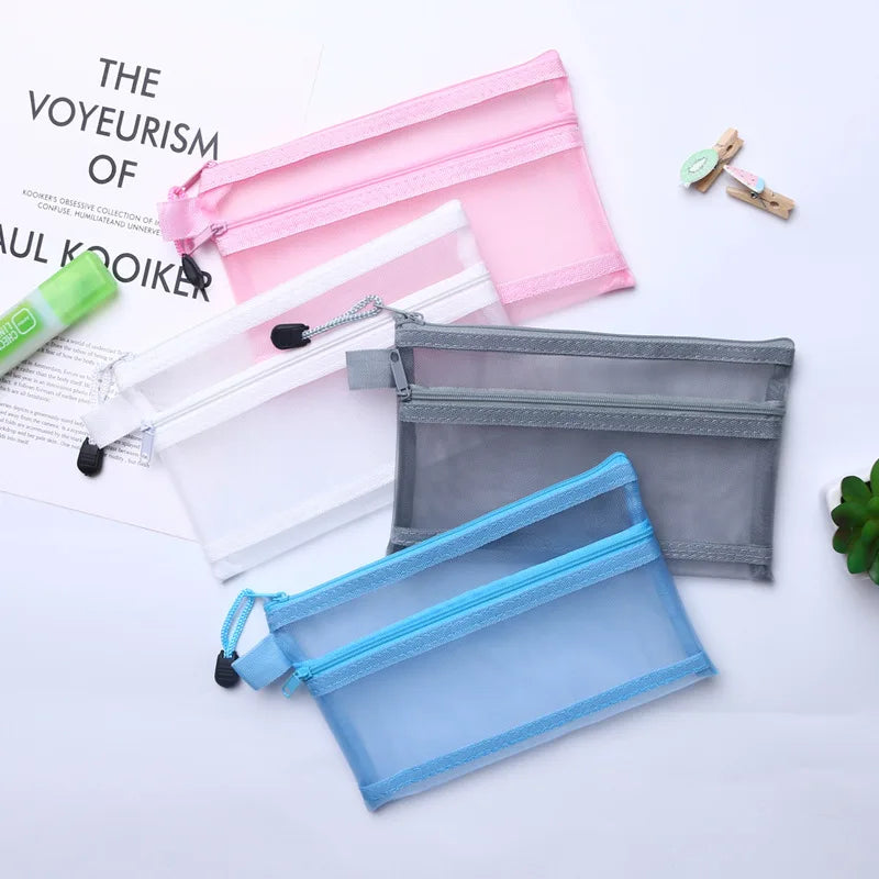 A4 A5 A6 Portable Double-layer Mesh Zipper File Bag Transparent  Student Test Paper Data Storage Bag Office Files Stationery