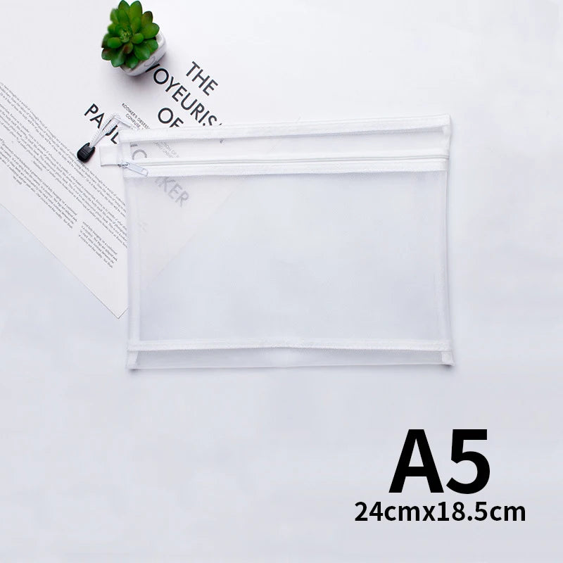 A4 A5 A6 Portable Double-layer Mesh Zipper File Bag Transparent  Student Test Paper Data Storage Bag Office Files Stationery