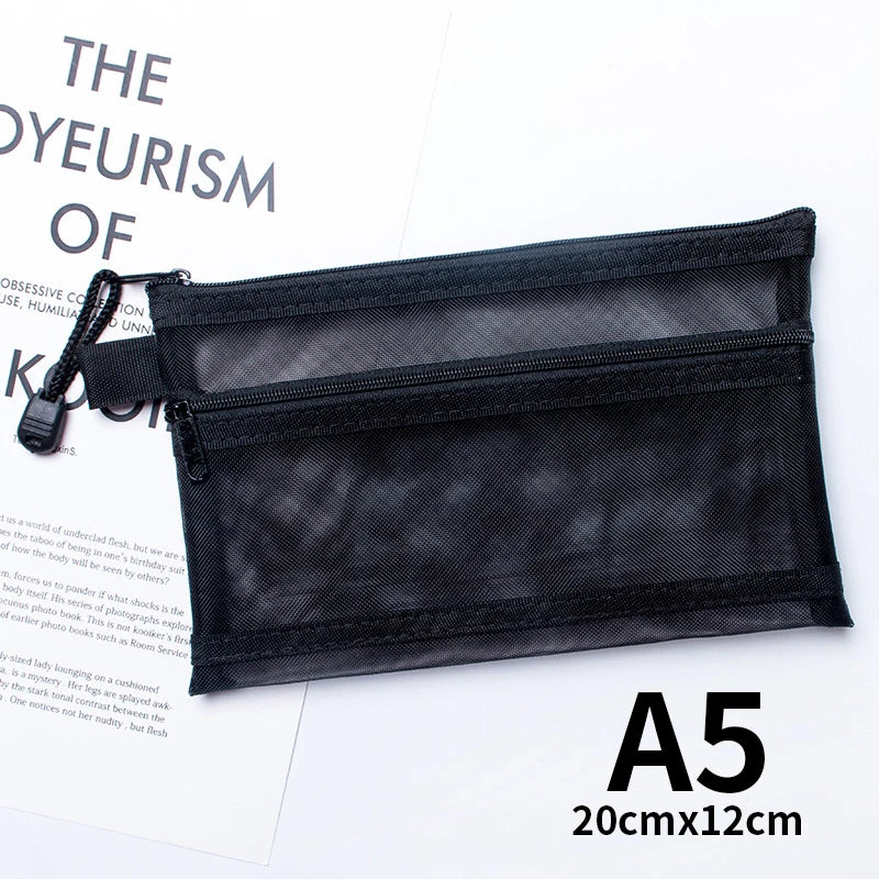 A4 A5 A6 Portable Double-layer Mesh Zipper File Bag Transparent  Student Test Paper Data Storage Bag Office Files Stationery