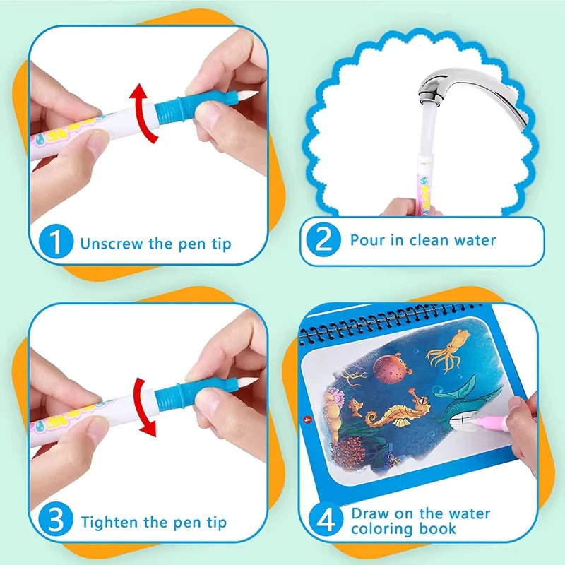 Reusable Magic Water Coloring Book Drawing Book for Kids Toddler Painting Book Montessori Educational Learning Toys