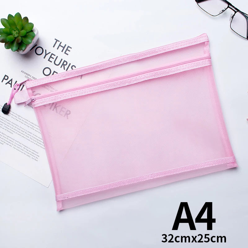 A4 A5 A6 Portable Double-layer Mesh Zipper File Bag Transparent  Student Test Paper Data Storage Bag Office Files Stationery