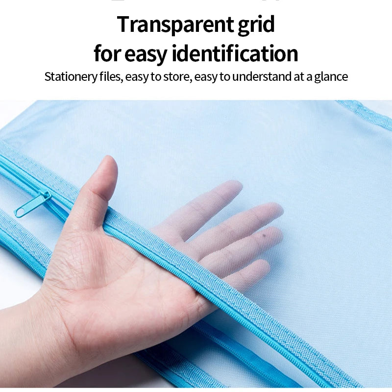 A4 A5 A6 Portable Double-layer Mesh Zipper File Bag Transparent  Student Test Paper Data Storage Bag Office Files Stationery