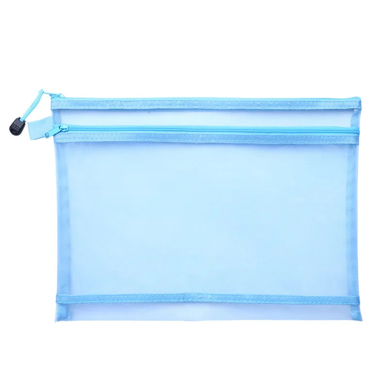A4 A5 A6 Portable Double-layer Mesh Zipper File Bag Transparent  Student Test Paper Data Storage Bag Office Files Stationery