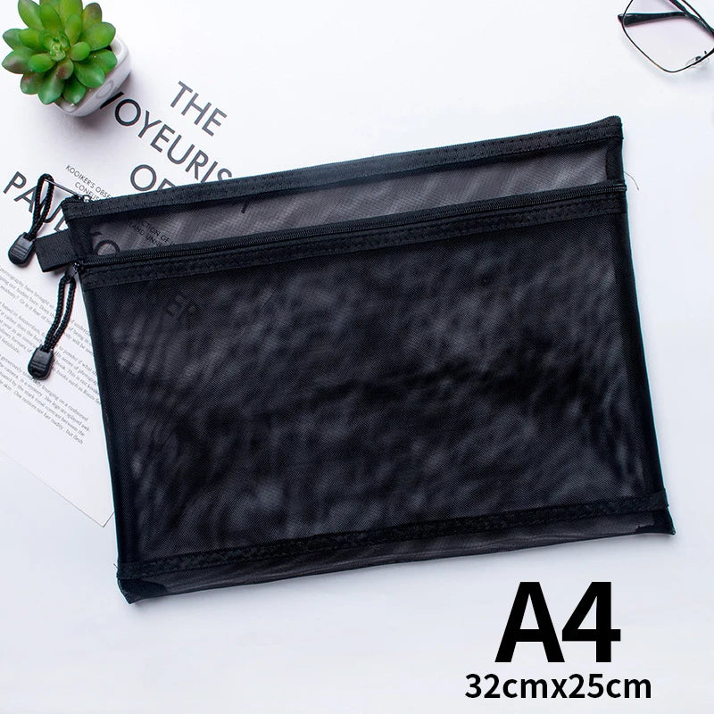 A4 A5 A6 Portable Double-layer Mesh Zipper File Bag Transparent  Student Test Paper Data Storage Bag Office Files Stationery