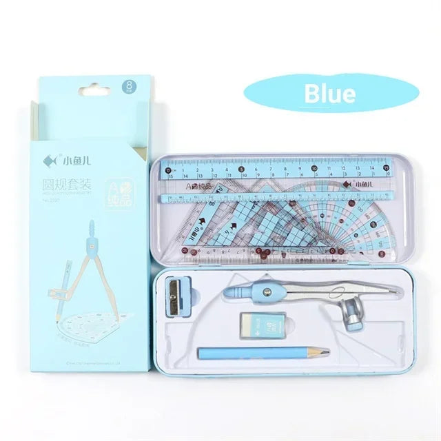 8Pcs/set Pencil Rubber Pencil Sharpener Ruler Set Student Stationery Geometric Mathematics Drawing Tools School Supplies