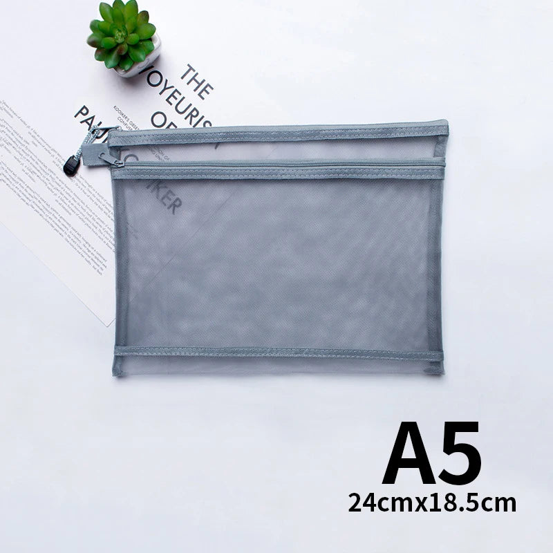 A4 A5 A6 Portable Double-layer Mesh Zipper File Bag Transparent  Student Test Paper Data Storage Bag Office Files Stationery
