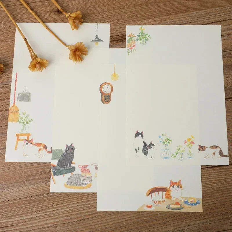 9pcs/set Cartoon Cats Envelopes with Letter Pads Cute Letter Writing Paper Wedding Invitation Cards Postcards Cover Stationery