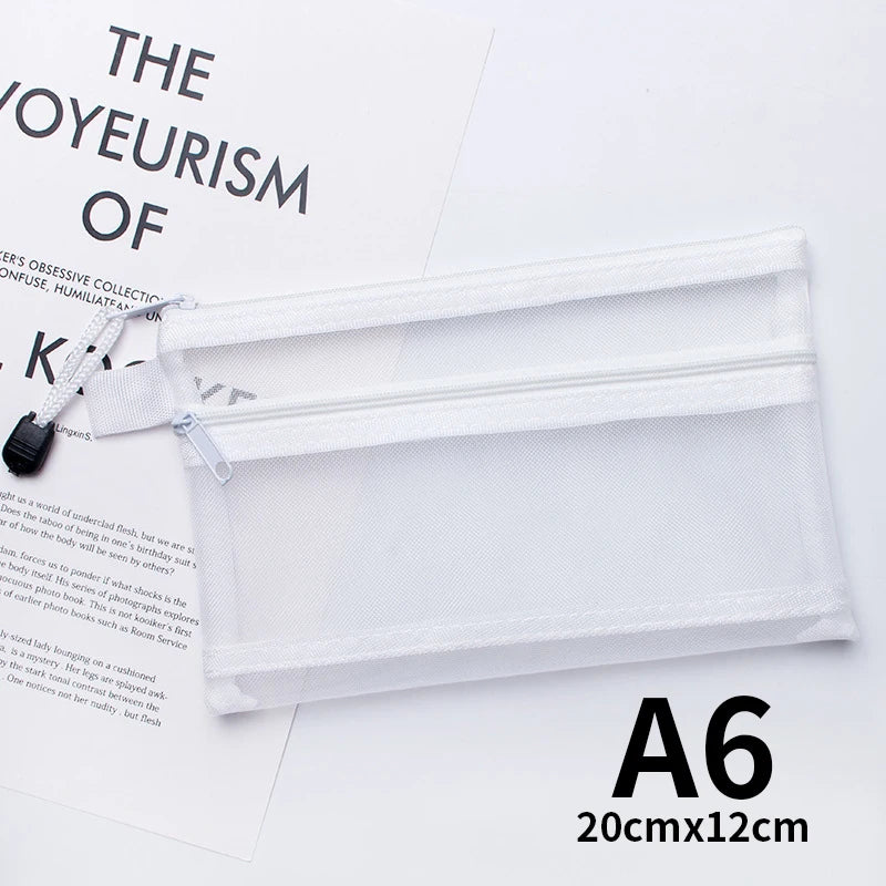 A4 A5 A6 Portable Double-layer Mesh Zipper File Bag Transparent  Student Test Paper Data Storage Bag Office Files Stationery