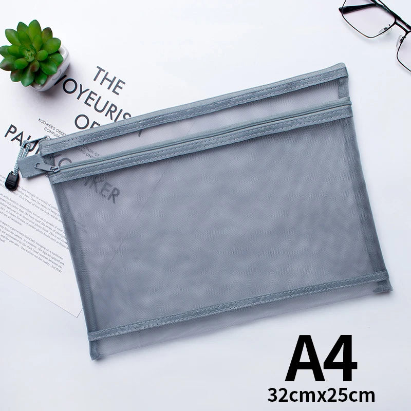 A4 A5 A6 Portable Double-layer Mesh Zipper File Bag Transparent  Student Test Paper Data Storage Bag Office Files Stationery