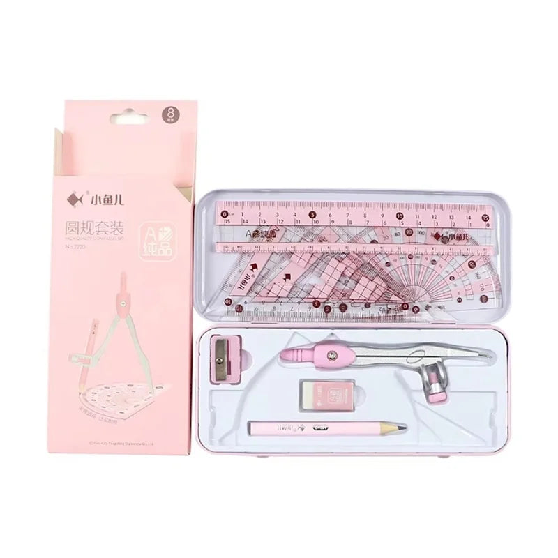 8Pcs/set Pencil Rubber Pencil Sharpener Ruler Set Student Stationery Geometric Mathematics Drawing Tools School Supplies