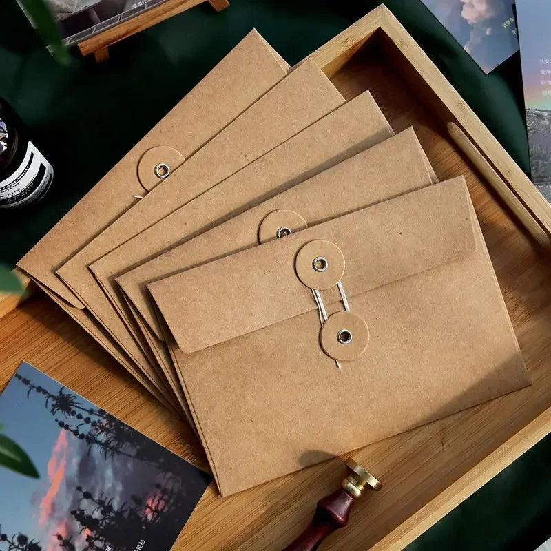 5/10pcs Vintage Kraft Paper Envelopes with Button String Tie Greeting Cards Postcards Letter Pads Cover Korean Stationery Office